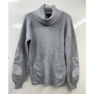 Alison Sheri‎ Ribbed Knit Sweater Medium Pullover Embroidery Classic Graceful